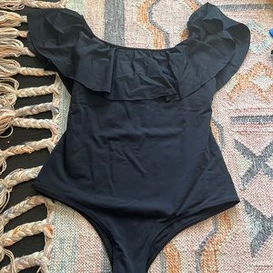 Mara Hoffman off the shoulder ruffle one piece swimsuit